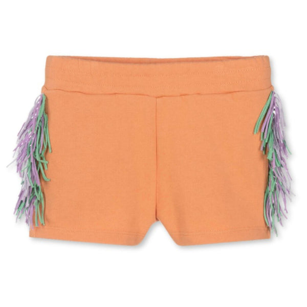 Girls Orange Cotton Fringed Shorts