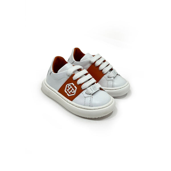 Boys White Logo Patch Leather Sneakers
