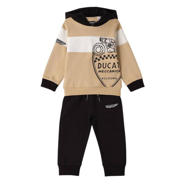Baby Boys Beige & Black Logo-Print Trouser Set