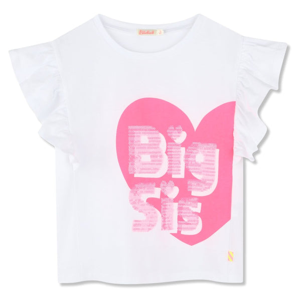 Girls White Cotton 'Big Sis' Heart T-Shirt