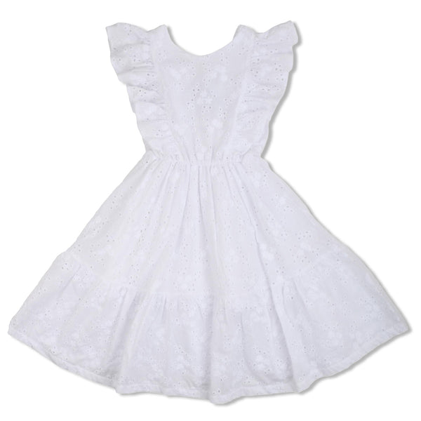 Girl White Cotton Half Sleeve Dress
