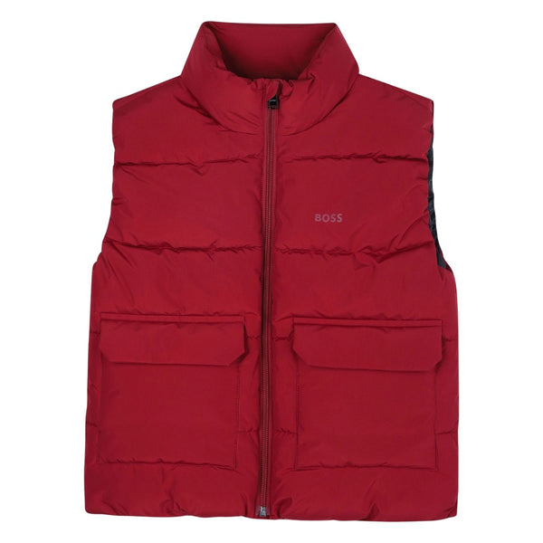Boys Red Logo-Print Padded Gilet