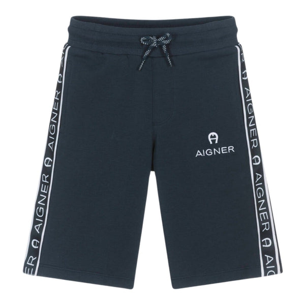 Boys Navy Blue Cotton Logo Tape Shorts