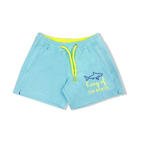 Boys Sky Blue Shark-Patch Swim Shorts