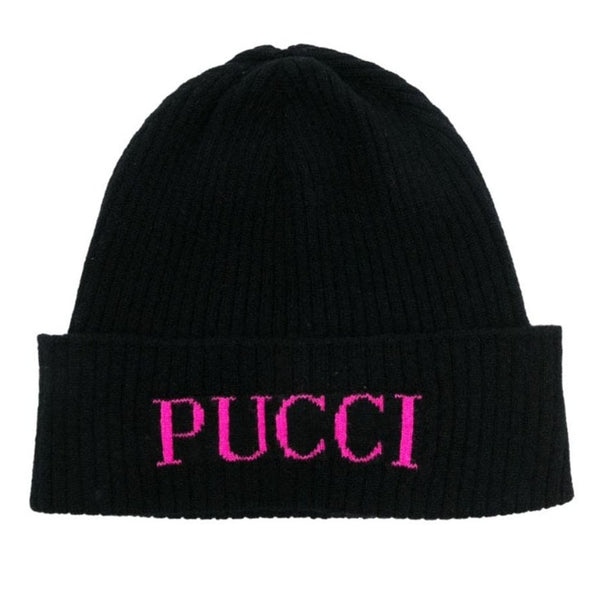 Girls Black Logo Wool Beanie