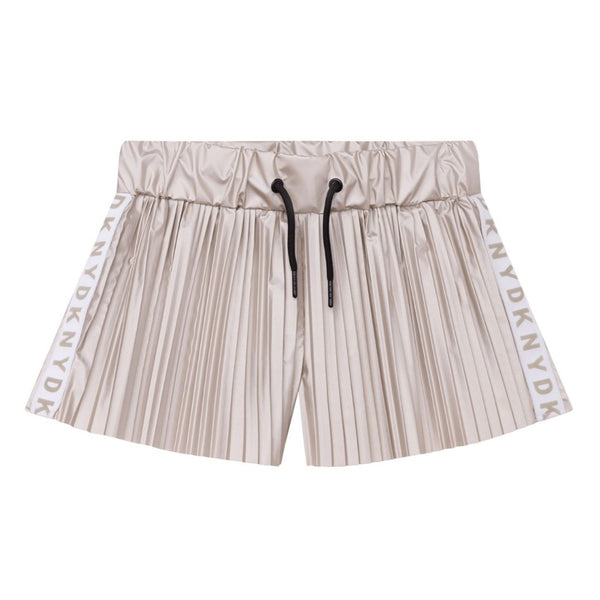 Girls Gold Pleated Logo Shorts