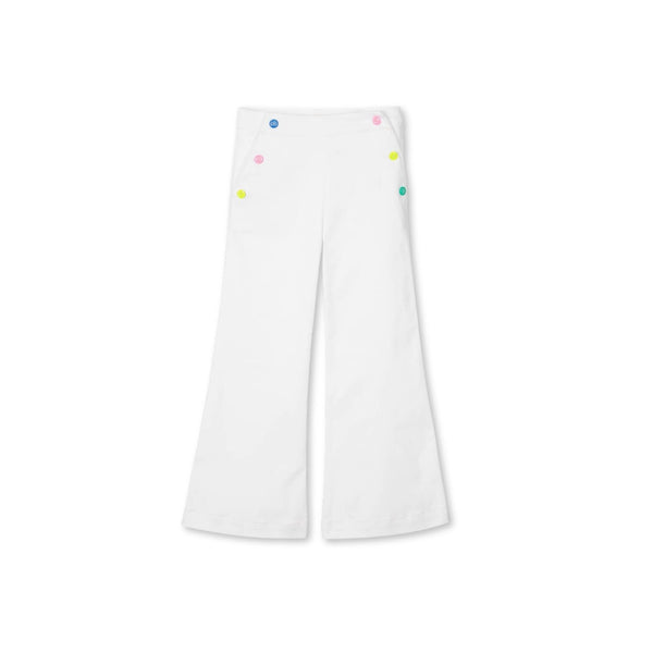 Girls White Cotton Wide Leg Trousers