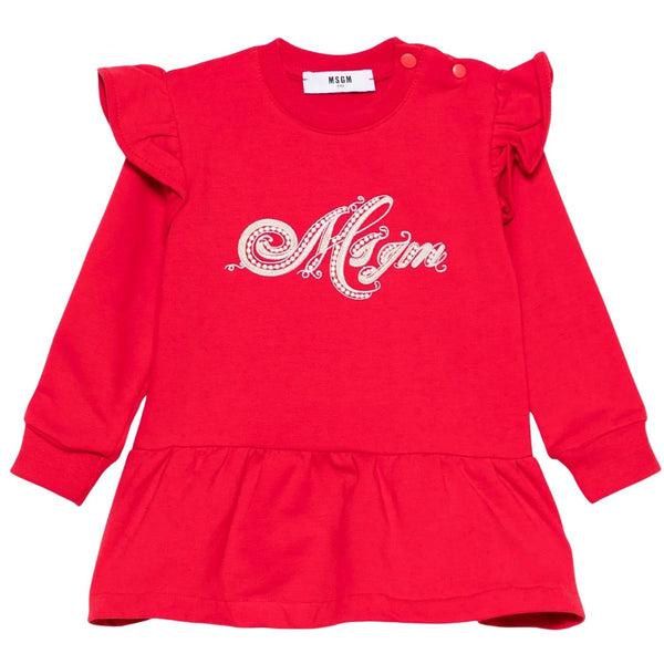 Baby Girls Red Embroidered Logo-Print Dress