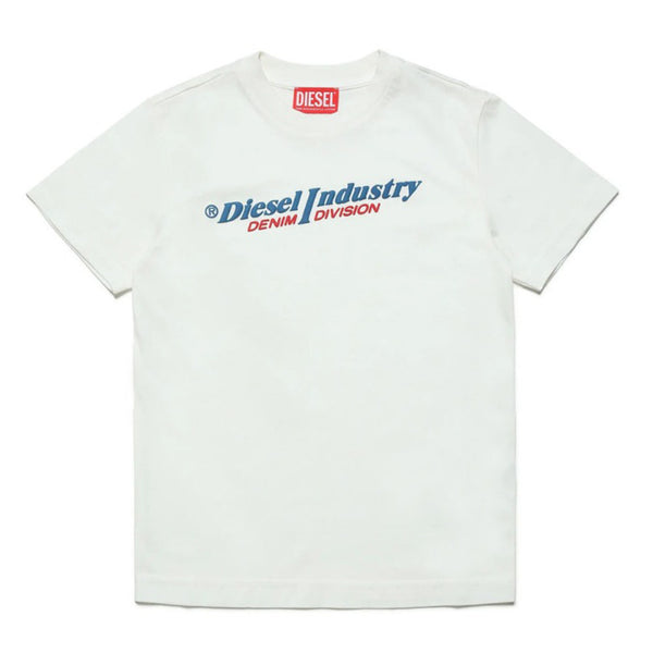 Boys White Cotton Logo Print T-Shirt