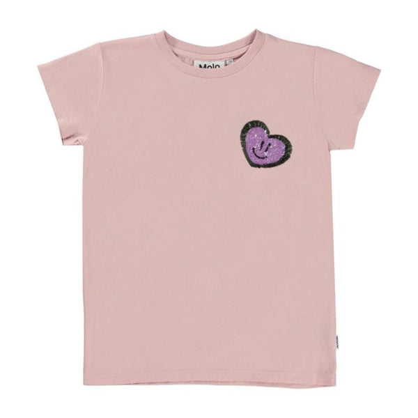 Girls Pink Small Heart Sequins T-Shirt