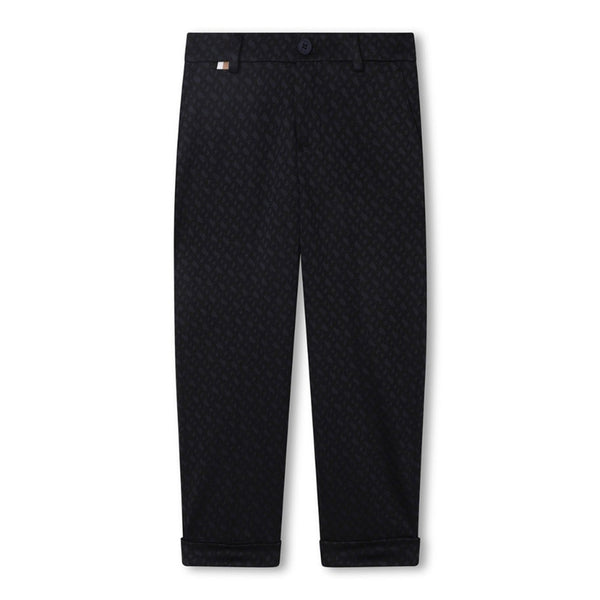 Boys Navy Blue Monogram Jacquard Trousers
