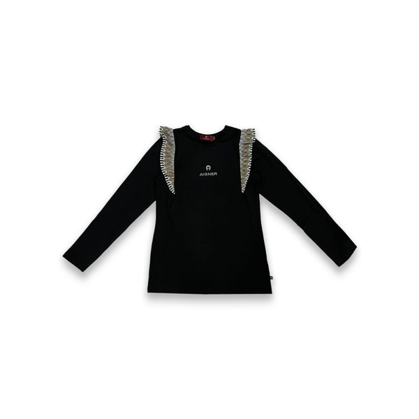 Girls Black Long Sleeved Logo T-Shirt