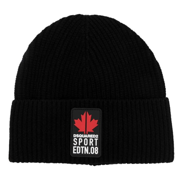 Kids Black Logo-Patch Beanie
