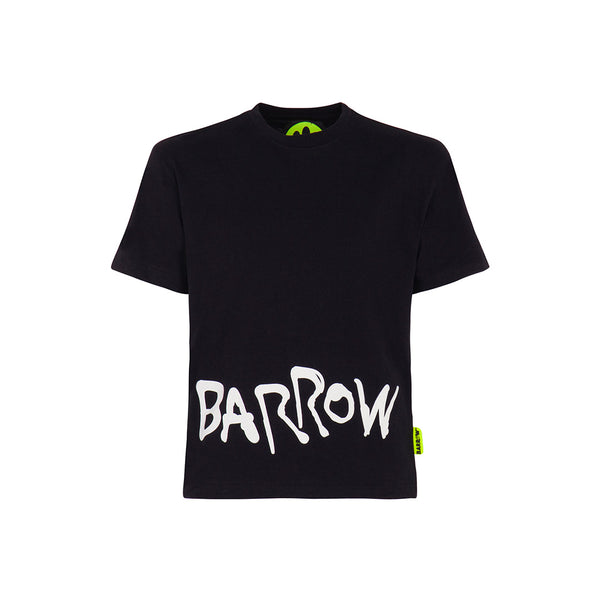 Kids Black Cotton Logo Print T-Shirt