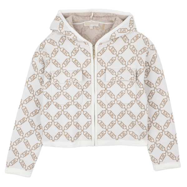 Girls Cream All-over Logo-Print Zip-Up Hoodies