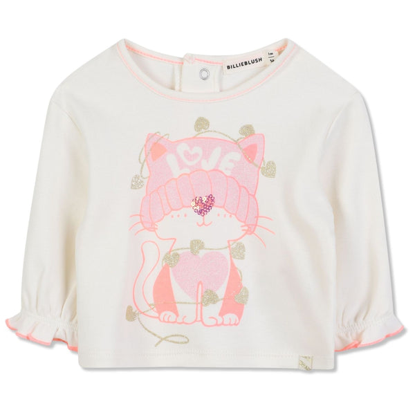 Baby Girls Ivory Cat Print T-Shirts