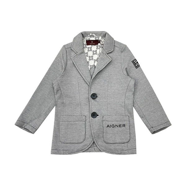 Boys Grey Embroidery-Logo Blazer