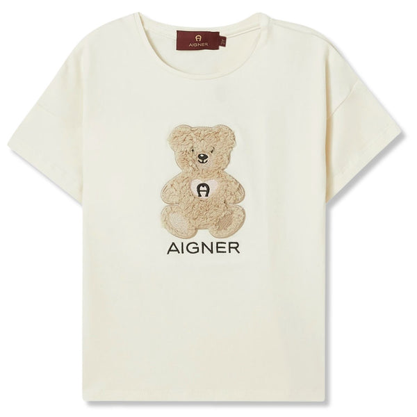 Girls Ivory Teddy Bear Patch T-Shirts