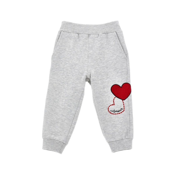 Girls Grey Heart-Embroidered Trouser