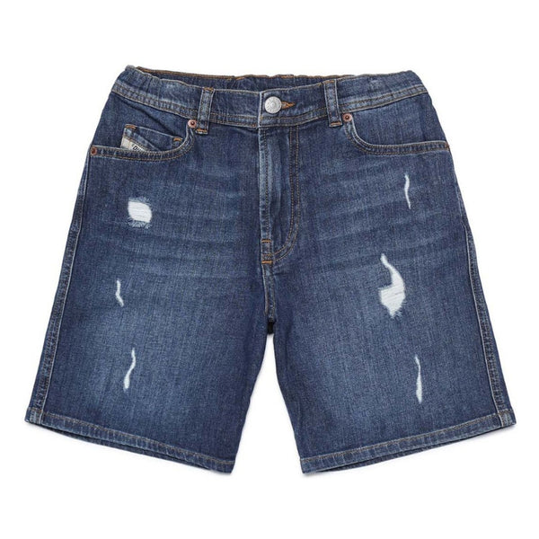 Blue Distressed Denim Shorts (Knee Length)