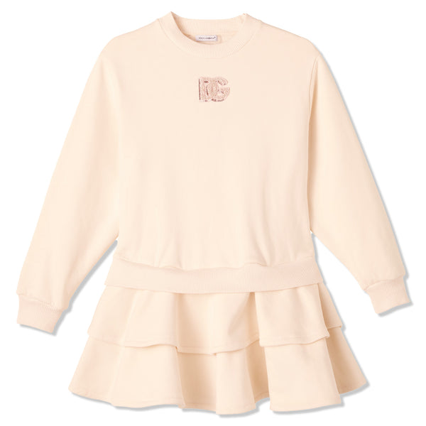 Girls Cream Logo-Embroidered Ruffle Dress