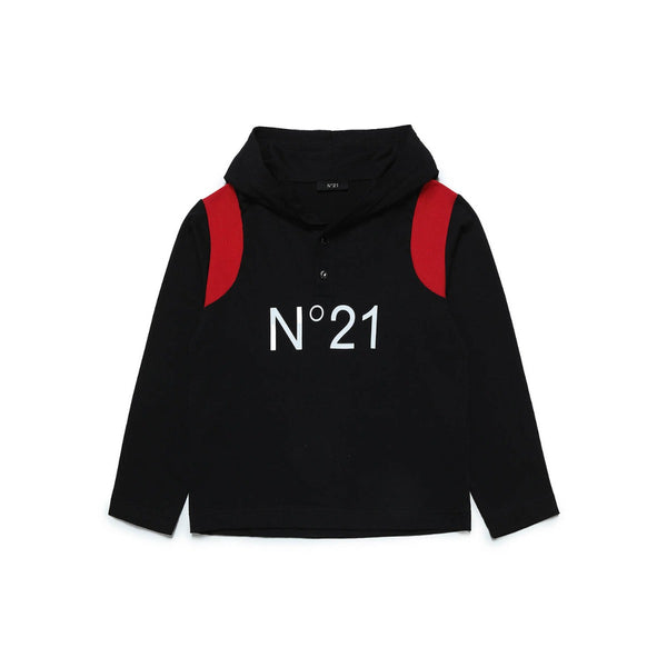 Boys Black Logo Print Hoodie