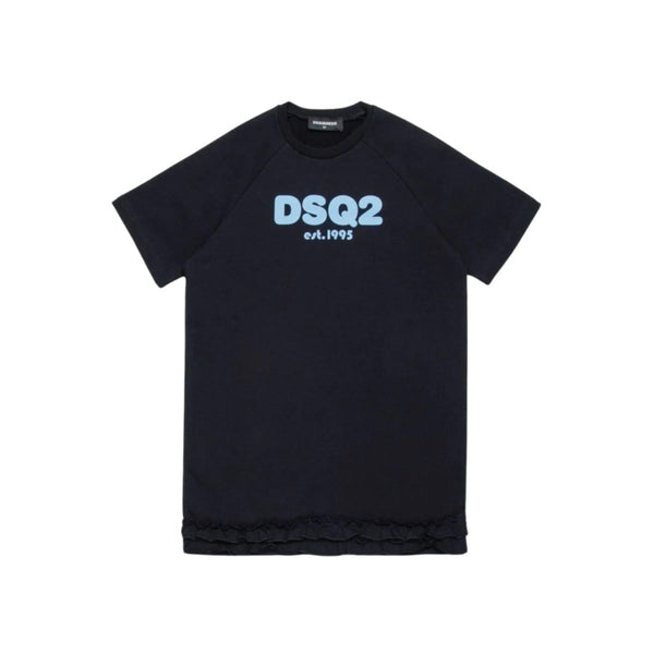 Girls Black Logo Print Dress