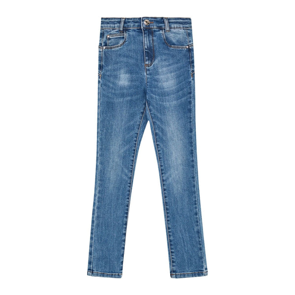 Girls Denim Blue High-Waisted Skinny Jeans