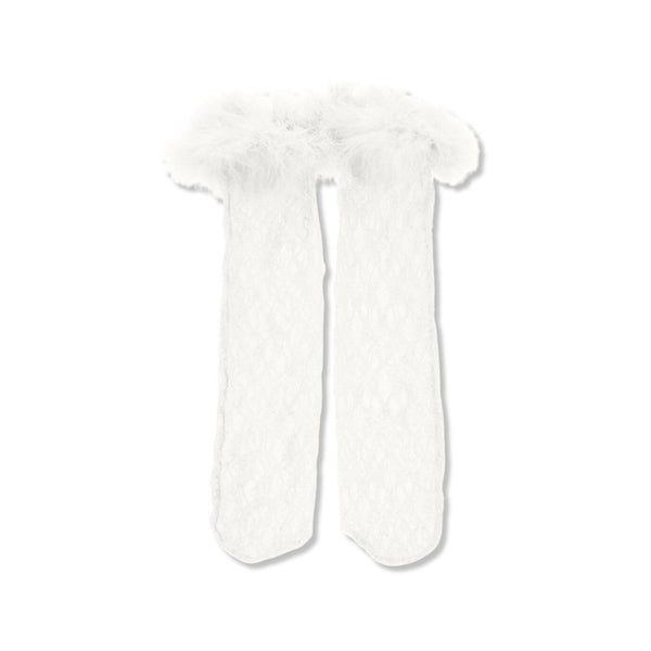 Girls White Feather Micromesh Socks