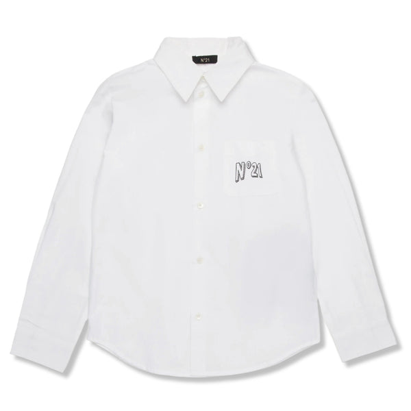 Boys White Logo-Print Cotton Shirt
