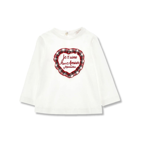 Girls White Embroidered-Heart T-Shirt