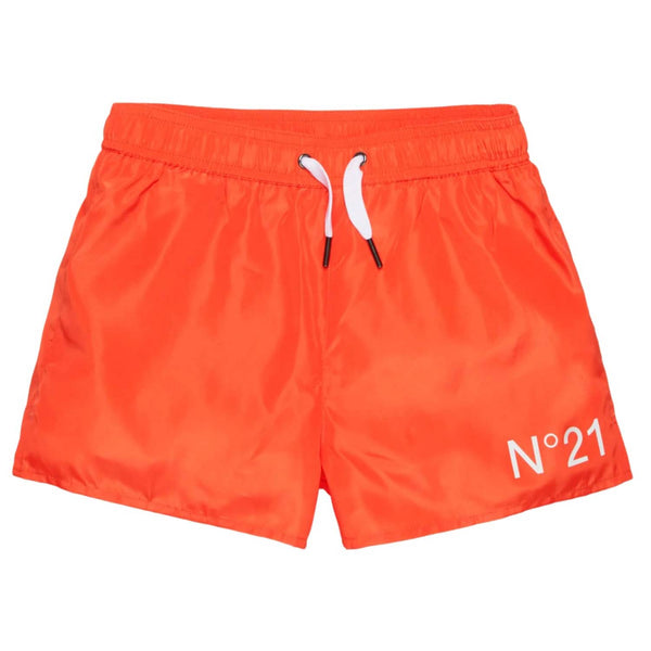 Boys Orange Logo-Print Swim Shorts