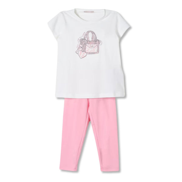 Baby Girls White & Pink Cotton Leggings Set