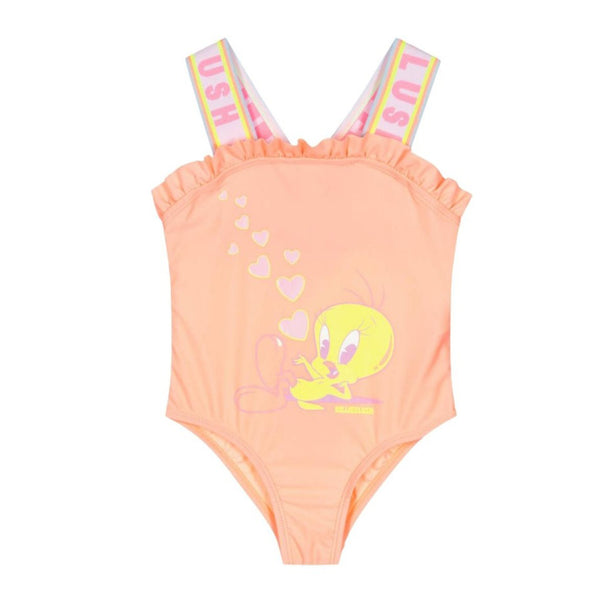 Girls Neon Orange Looney Tunes Swimsuit