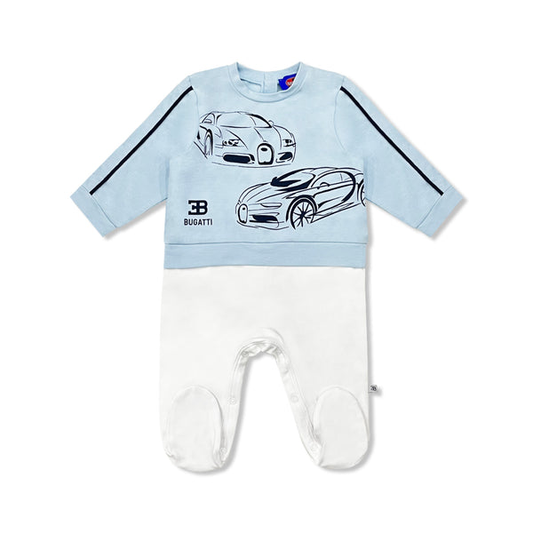 Baby Boys Blue Bugatti Car-Print Romper