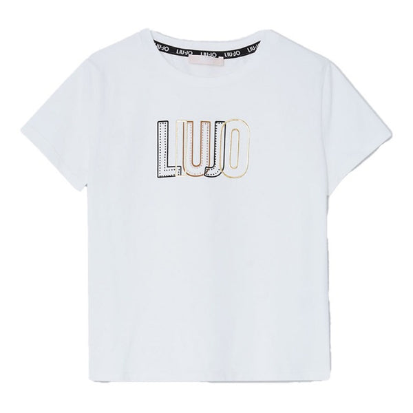 Girls White Cotton Logo T-Shirt