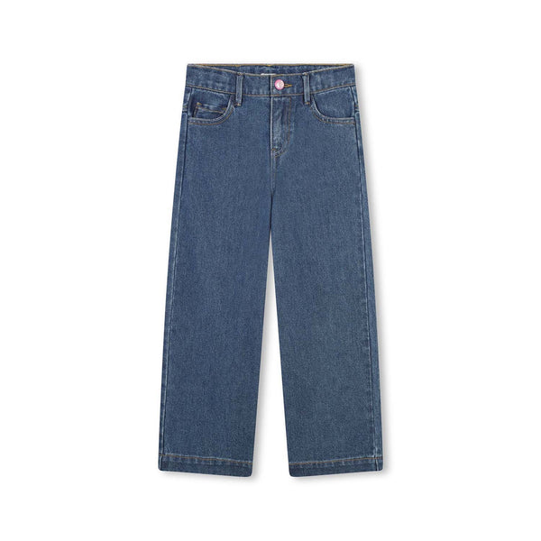 Girls Denim Blue Wide-Leg Jeans