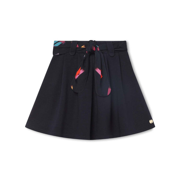 Girls Navy Blue Logo-Print Flared Skirt
