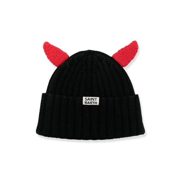 Boys Black Logo-Patch Pop-Up Ears Beanie