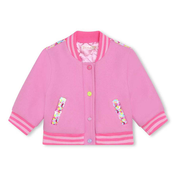 Girls Pink Sequin Bunny Bomber Jacket