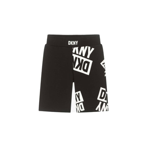 Kids Black Cotton Logo Shorts