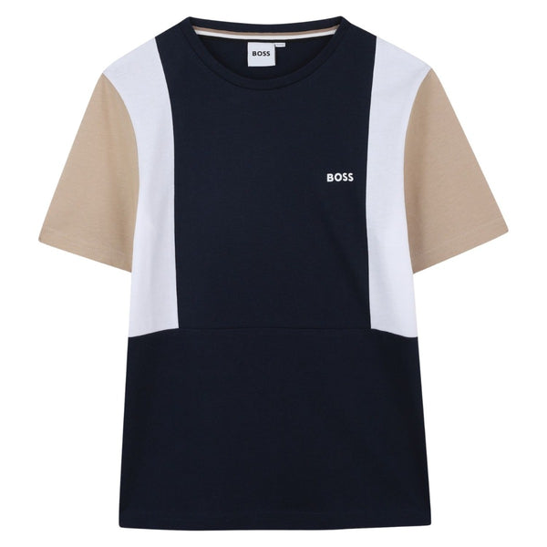 Boys Navy Blue Color-Block T-Shirt