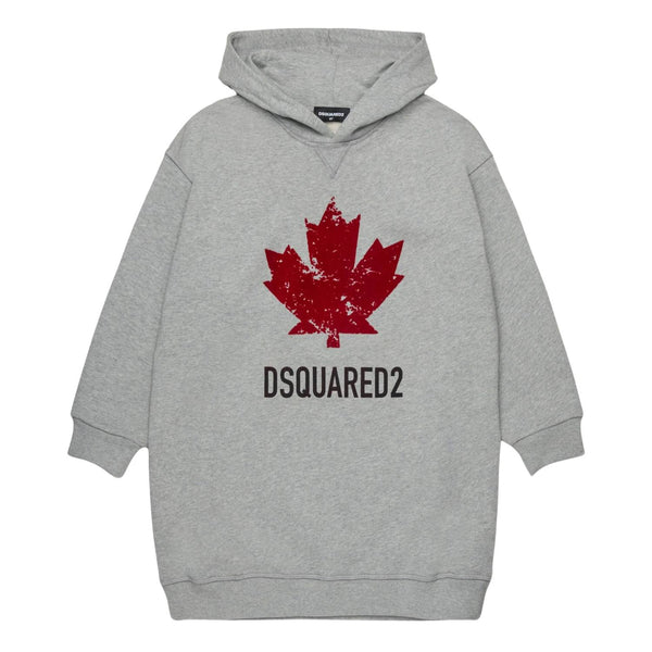 Girls Grey Logo-Print Hooded Dress