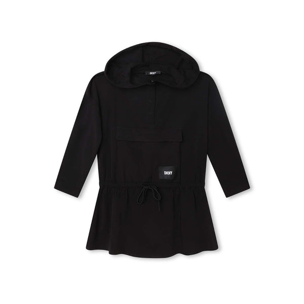 Girls Black Logo-Patch Hooded Dress