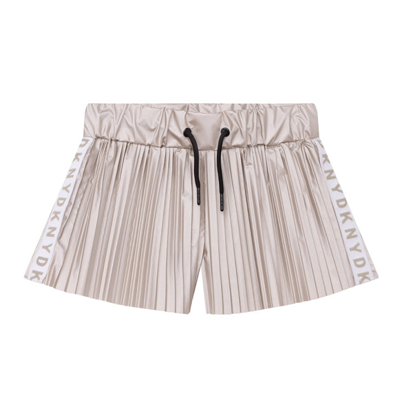 Girls Gold Pleated Logo Shorts