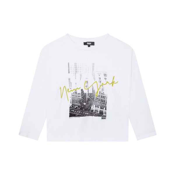White New York Print T-Shirt By DKNY