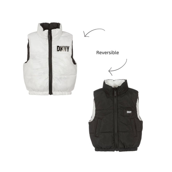 Girls White & Black Reversible Gilet