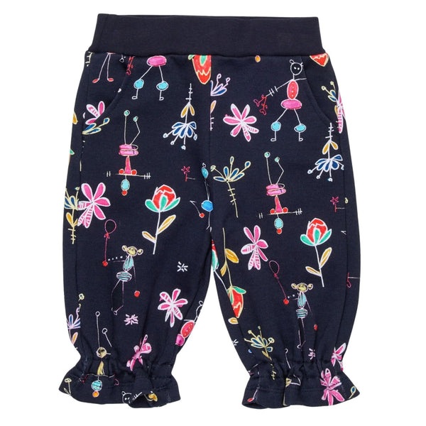 Baby Girl Blue Floral-Print Ruffled Trousers