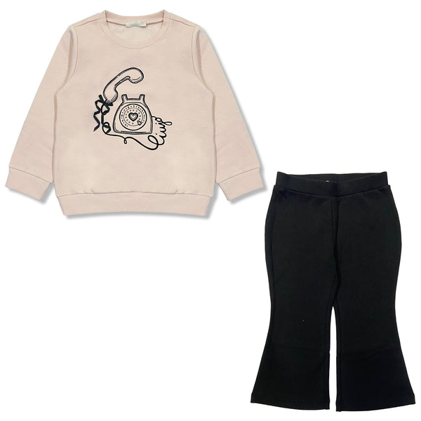 Baby Girls Pink & Black Telephone-Print Leggings Set