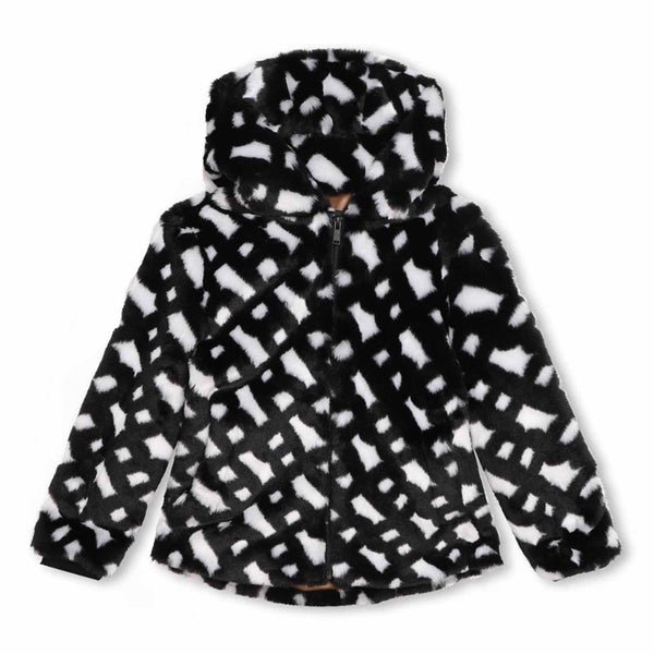 Girls Black & White Faux Fur Jacket